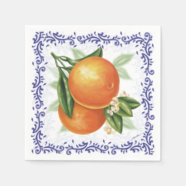 Luscious Oranges Toile Cocktail Napkins Pappersservett (Framsidan)