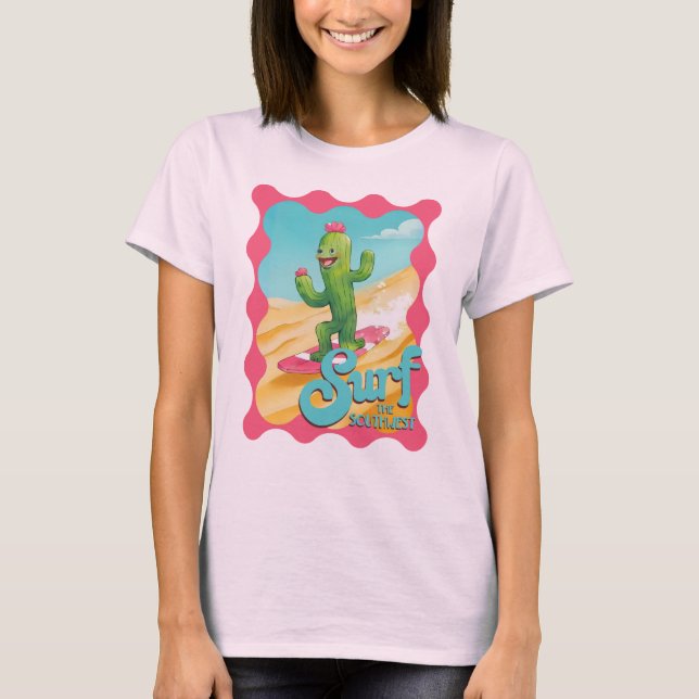Lusgiga surfande cactus sydvästra öknen t shirt (Framsida)
