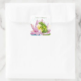 Lusgroda på lotus fyrkantigt klistermärke