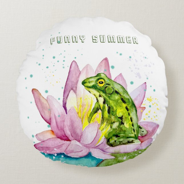 Lusgroda på lotus rund kudde (Framsidan)