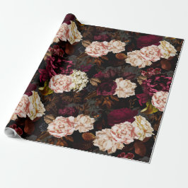 Lush baroque antique peony blommor på svart presentpapper