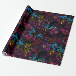 Lush baroque lila antique-blommor på svart presentpapper