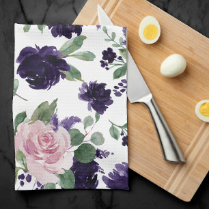 Lush-Blommar Lila och Rosa Blommigt Shimmer Kökshandduk