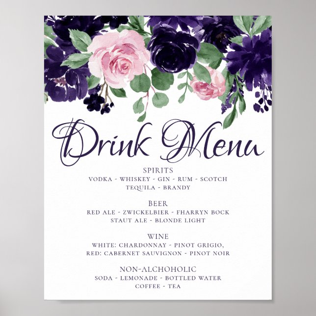 Lush-Blommar | Lila och Rosa Garland Drink Menu Poster (Framsidan)
