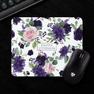 Lush-Blommar Lila och Rosa Mönster Monogram Musmatta
