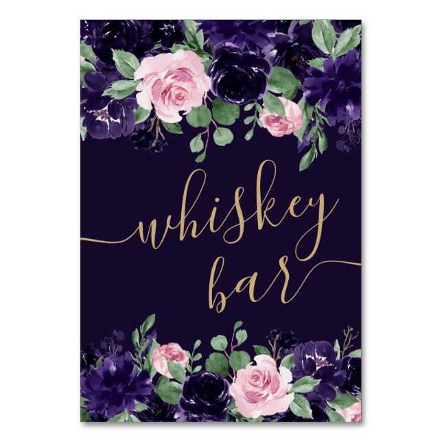 Lush-Blommar | Lila och Rosa ros Whiskey Pub Bordsnummer (Framsidan)