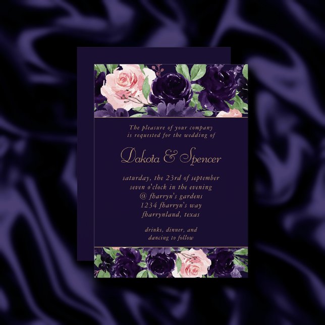 Lush-Blommar | Mörk Lila och Rosa ros Garland Inbjudningar (Skapare uppladdad)