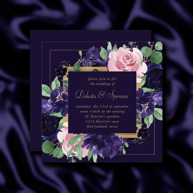 Lush-Blommar | Mörkens Lila och Blommigten Rosa ro Inbjudningar (Skapare uppladdad)