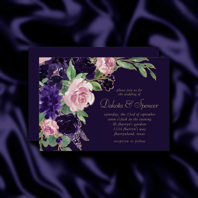 Lush-Blommar | Mörkens Lila och Blommigten Rosa ro Inbjudningar (Skapare uppladdad)