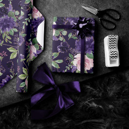 Lush-Blommar | Mörkens Lila och Rosa ros Mönster Presentpapper