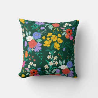 Lush Blommigt Garden on Deep Grönt Kudde