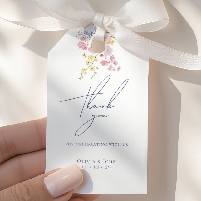 Lush Blue Boho Wildflowers Elegant Wedding Presentetikett (Skapare uppladdad)