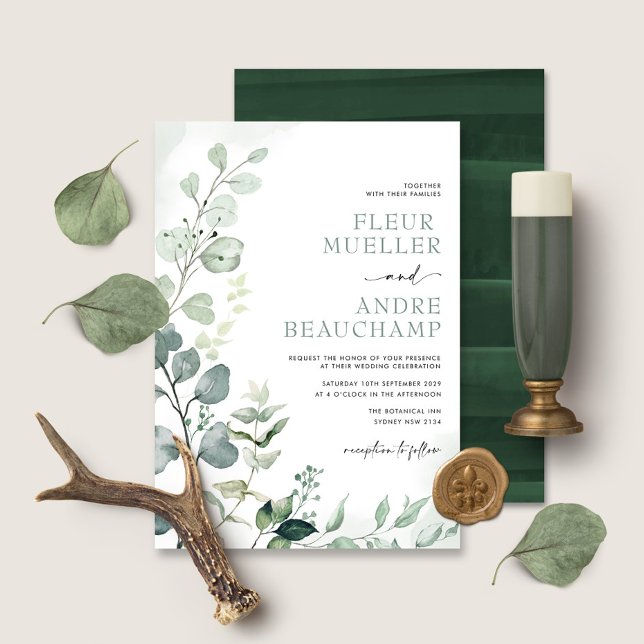 Lush Boho Botanical Greenery Eucalyptus Bröllop Inbjudningar (Skapare uppladdad)