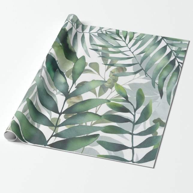 Lush Botanical Watercolor Gift Wrap Wrap Presentpapper (Utrullad)