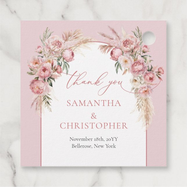 Lush bouquet  peonies blommigt arch pampas gåvor etiketter (Baksida)