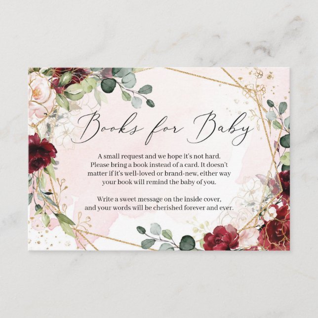 Lush Burgundy blommigt guld geometric Bokar för ba Tilläggskort (Framsida)