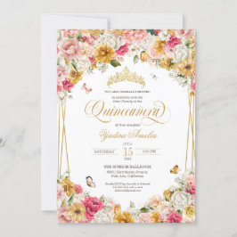 Lush  Elegant Blommigt Buttefly Quinceanera Inbjudningar