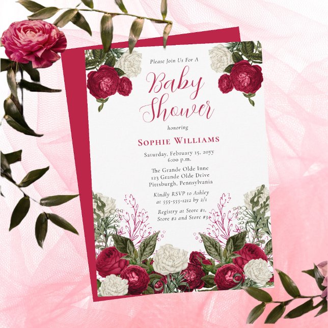 Lush Elegant Magenta Blommigt Girl Baby Shower Inbjudningar (Skapare uppladdad)