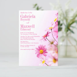Lush Elegant Natature Rosa Daisy Bröllop Inbjudningar