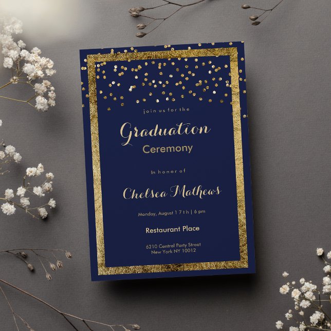 Lush elegant navy blue guld konetti Studenten Inbjudningar (Lush elegant navy blue gold confetti Graduation Invitation )