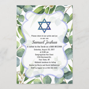 Lush Eucalyptus Lövs Star of David Pub Mitzvah Inbjudningar