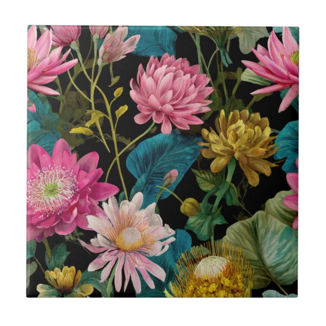 Lush Exotic Leaves BOHO Tropical Pattern Botanical Kakelplatta (Framsidan)