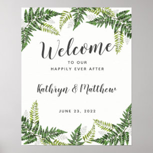 Lush Fern Tropical Botanical Bröllop Välkomstskylt Poster
