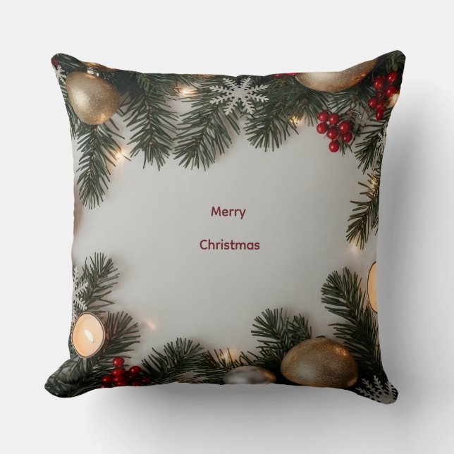 Lush Festive Pine & Gold Ornament Christmas Pillow Kudde (Framsida)