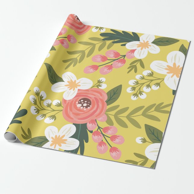 Lush Folksy-Blommigtar i Sunshine-Gulten Presentpapper (Utrullad)