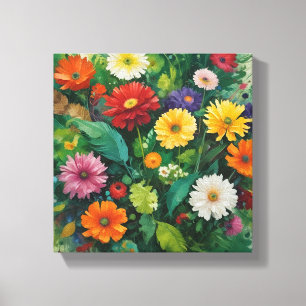 Lush Garden of Colorful Gerbera Daisys Canvastryck
