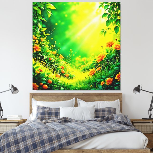 Lush Garden Sunlight Scene Canvastryck (Insitu (sovrum))