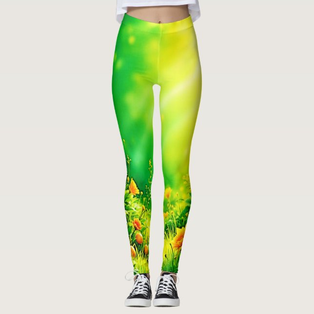 Lush Garden Sunlight Scene Leggings (Framsida)