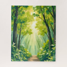 Lush Green Forest | Nature Landscape Watercolor Pussel