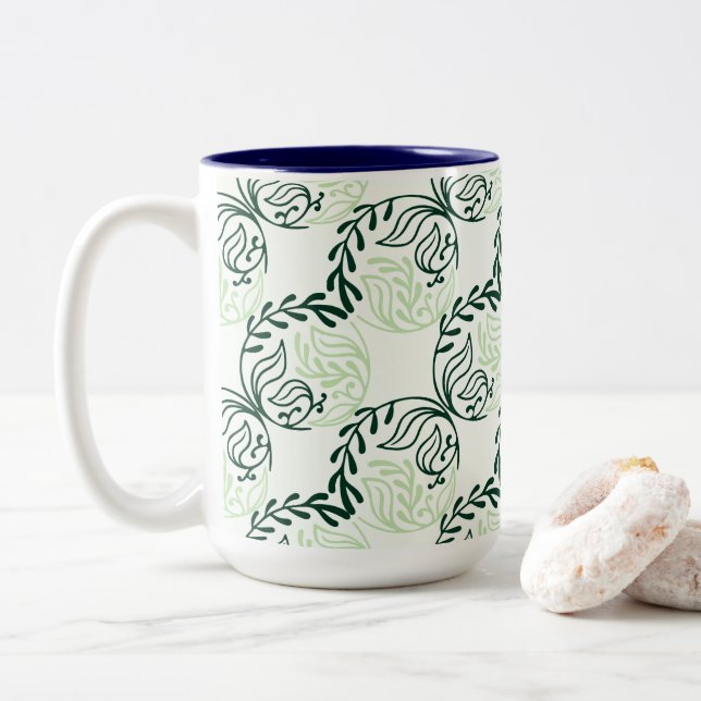 Lush Green Leaves And Vines Pattern Två-Tonad Mugg (Med munk)