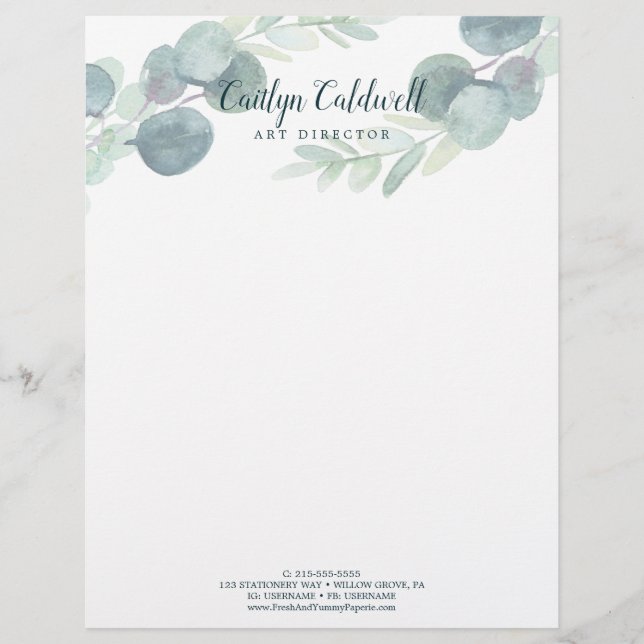 Lush Greenery och Eucalyptus Art Letterhead (Framsida)