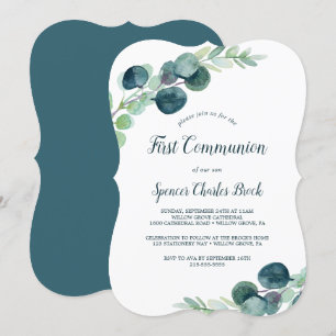 Lush Greenery och Eucalyptus First Communion Inbjudningar