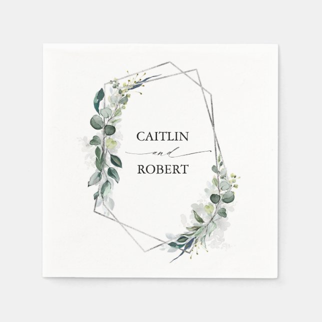 Lush Greenery och Eucalyptus Foliage Geometric Pappersservett (Framsidan)