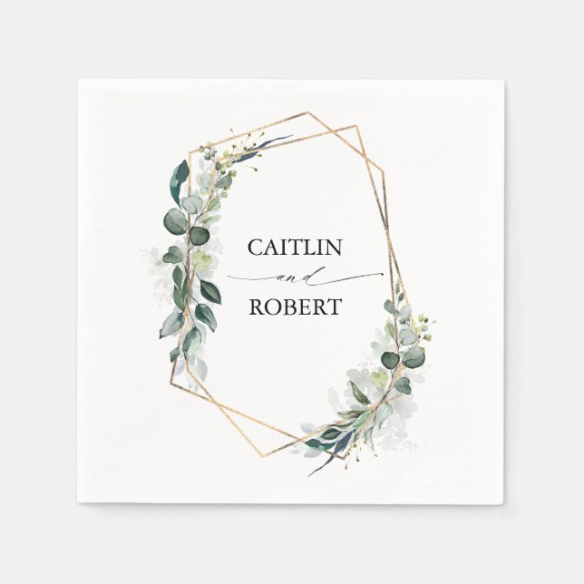 Lush Greenery och Eucalyptus Foliage Geometric Pappersservett (Framsidan)