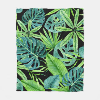 Lush Greenery: Tropical Plant Mönster Fleecefilt
