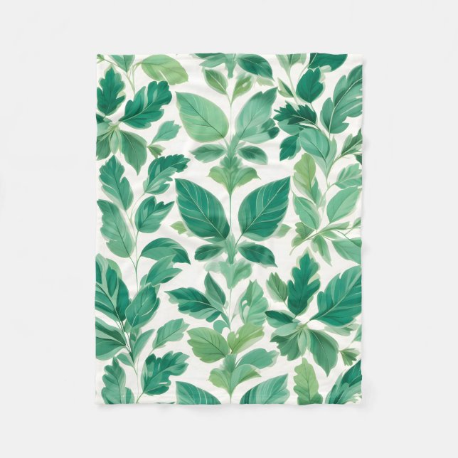 Lush Grönt Foliage Mönster Fleecefilt (Framsidan)