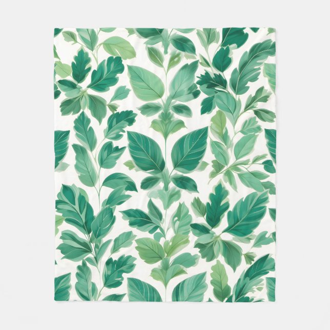 Lush Grönt Foliage Mönster Fleecefilt (Framsidan)