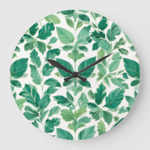 Lush Grönt Foliage Mönster Stor Klocka