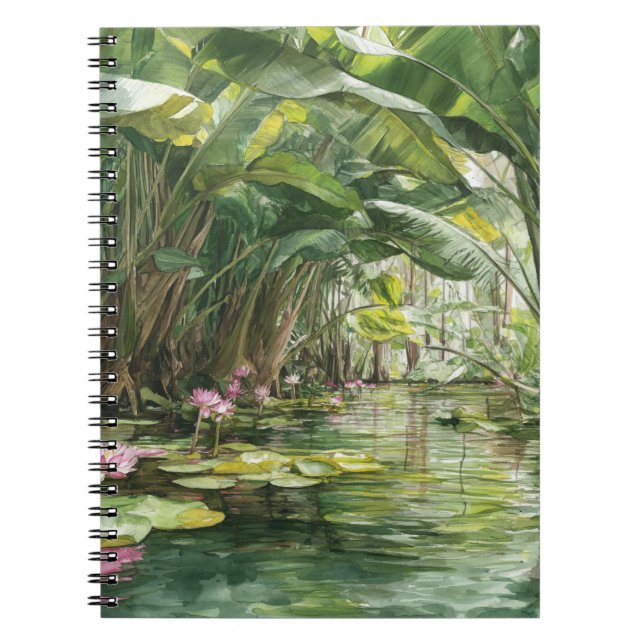Lush Grönt Jungle Vatten Lily Illustration Anteckningsbok (Framsidan)