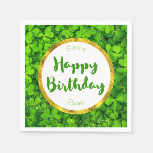 Lush Grönt Klöver med FAUX Gold Foil Birthday Pappersservett