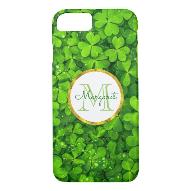 Lush Grönt Klöver med FAUX Gold Foil och Monogram Case-Mate iPhone Skal (Baksida)