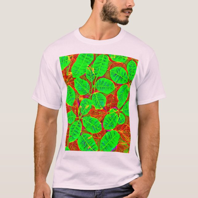 Lush Grönt Löv Mönster T Shirt (Framsida)