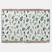 Lush Grönt Löv och blommor på vitt