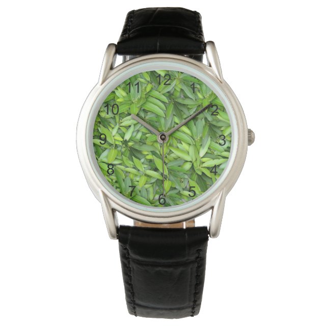 Lush Grönt Lövs Mönster - Natur botaniskt Armbandsur (Framsida)