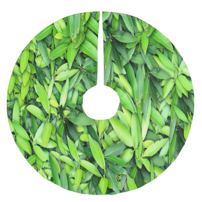 Lush Grönt Lövs Mönster - Natur botaniskt Julgransmatta Borstad Polyester (Framsidan)