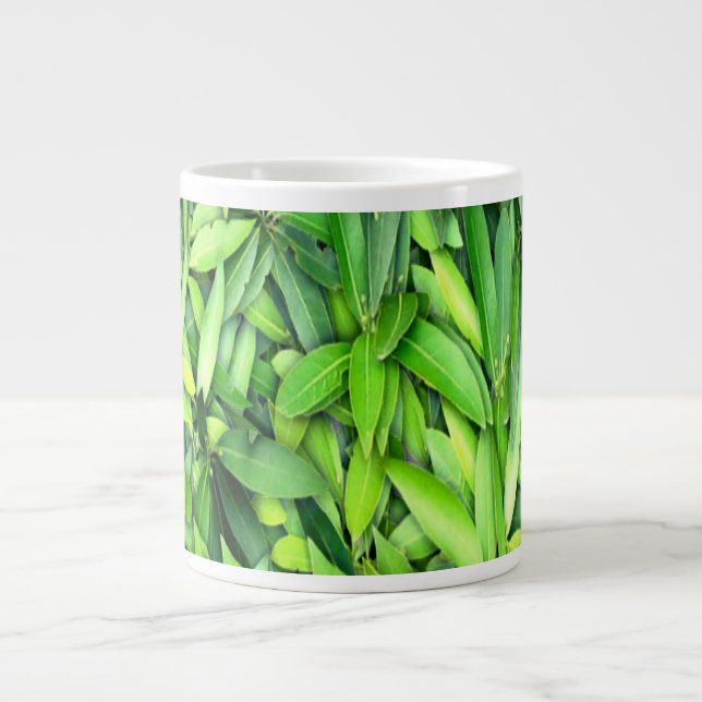 Lush Grönt Lövs Mönster - Natur botaniskt Jumbo Mugg (Framsidan)